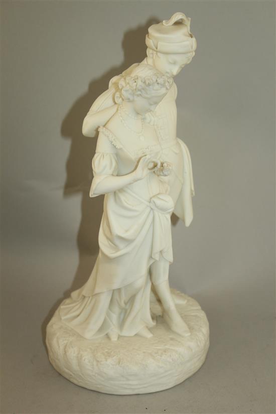 A Worcester, Kerr & Binns parian group of Faust and Margaret, third quarter of 19th century, 32.5cm, losses to three fingers